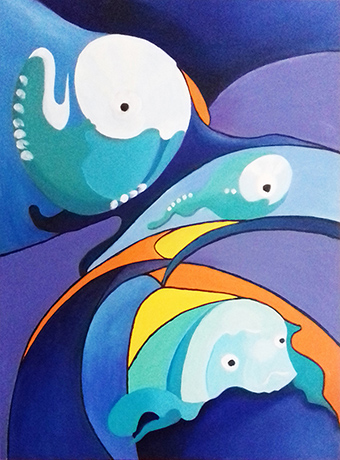 Pintura Contemporánea Piscis, Oleo sobre madera